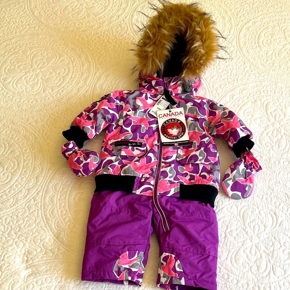 NWT Canada Weather Gear Snow Suit Hooded Kids 6/9MPurple Pink  Waterproof Warm - Picture 1 of 16
